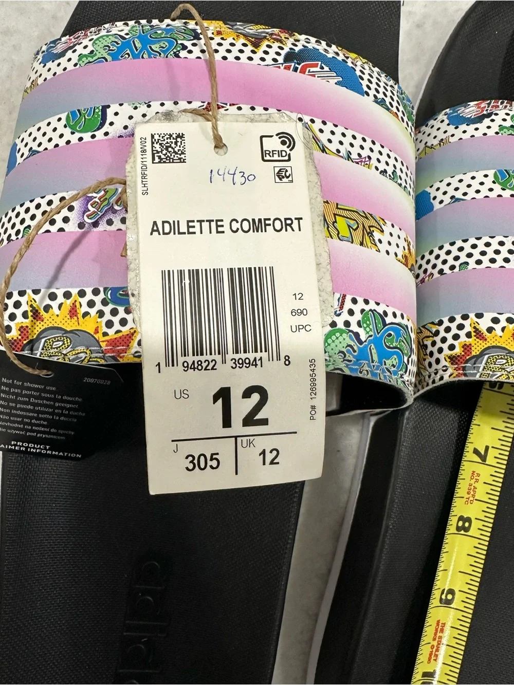 Adidas Black Slide Sandals with Pastel Multi-Color Strap
